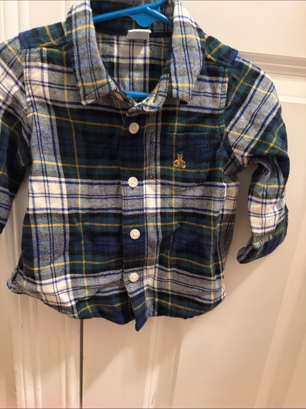 GAP Boys Plaid Button-Down Shirt in Blue, Green & White
